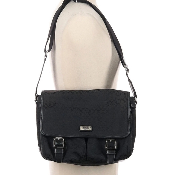 Authentic Black/ Teal Coach Signature C Unisex Messenger/satchel Bag - Picture 2 of 3
